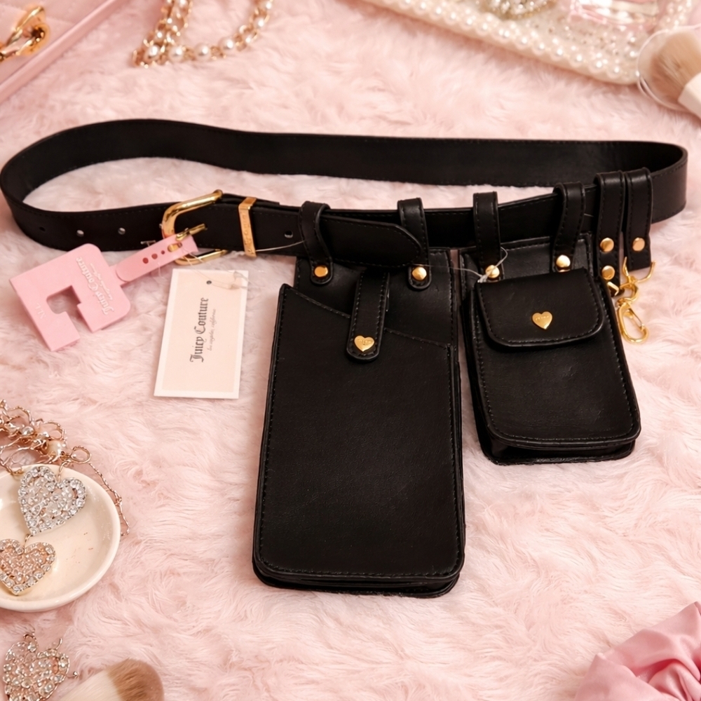 Juicy Couture Black Belt Bag with Heart Accents